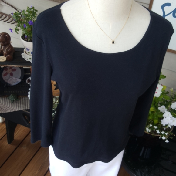 CASUAL CORNER ANNEX ♡  Sweet Vintage Black Thick 3/4 Length Scoop Neckline Top S - Picture 3 of 15